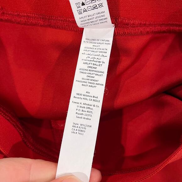 Alo Yoga Airlift High-Waist Ballet Dream Legging XS Red Sheer Dance Activewear - Picture 8 of 9